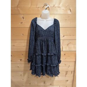 Lulu's Blue White Floral Ruffled Long Sleeve Mini Dress